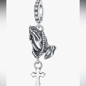 Praying hands with rosary catholic sterling silver charm for Pandora bracelets